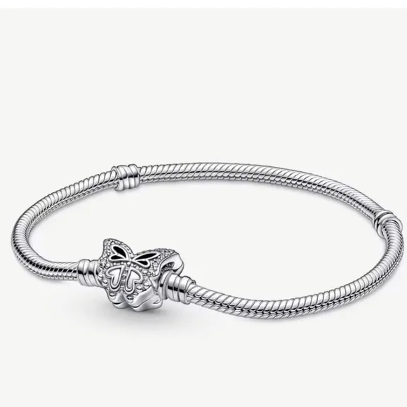 Pandora Moments Butterfly Clasp Snake Chain Bracelet 7.5 IN